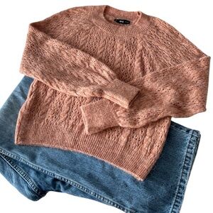 MNG Women's Salmon Pink Pattern Knit Alpaca Wool Blend Sweater Size Small